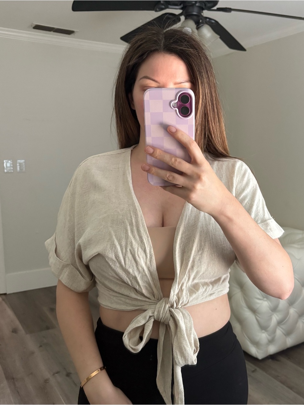 Tied Front Crop Top in Cream